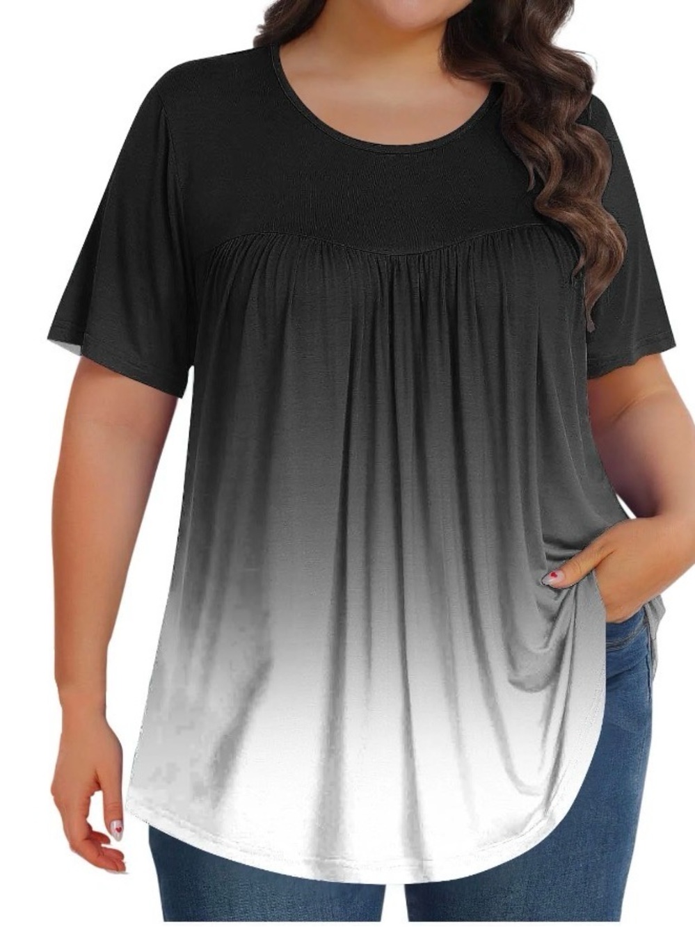 Plus Size Ombre Black to White Short Sleeve Top